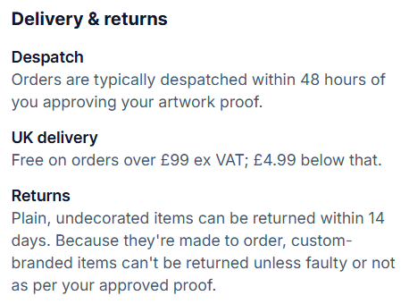 Delivery Terms for AWDis Cool T-Shirt